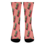 Pastel Pink Pineapple Pattern Print Crew Socks