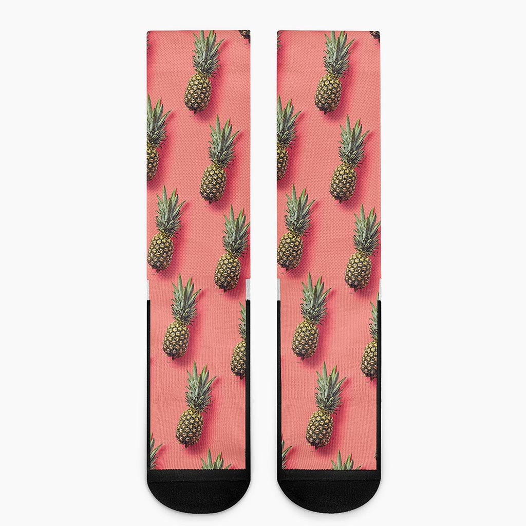 Pastel Pink Pineapple Pattern Print Crew Socks