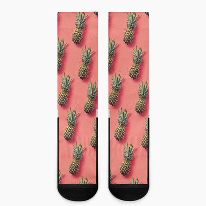 Pastel Pink Pineapple Pattern Print Crew Socks