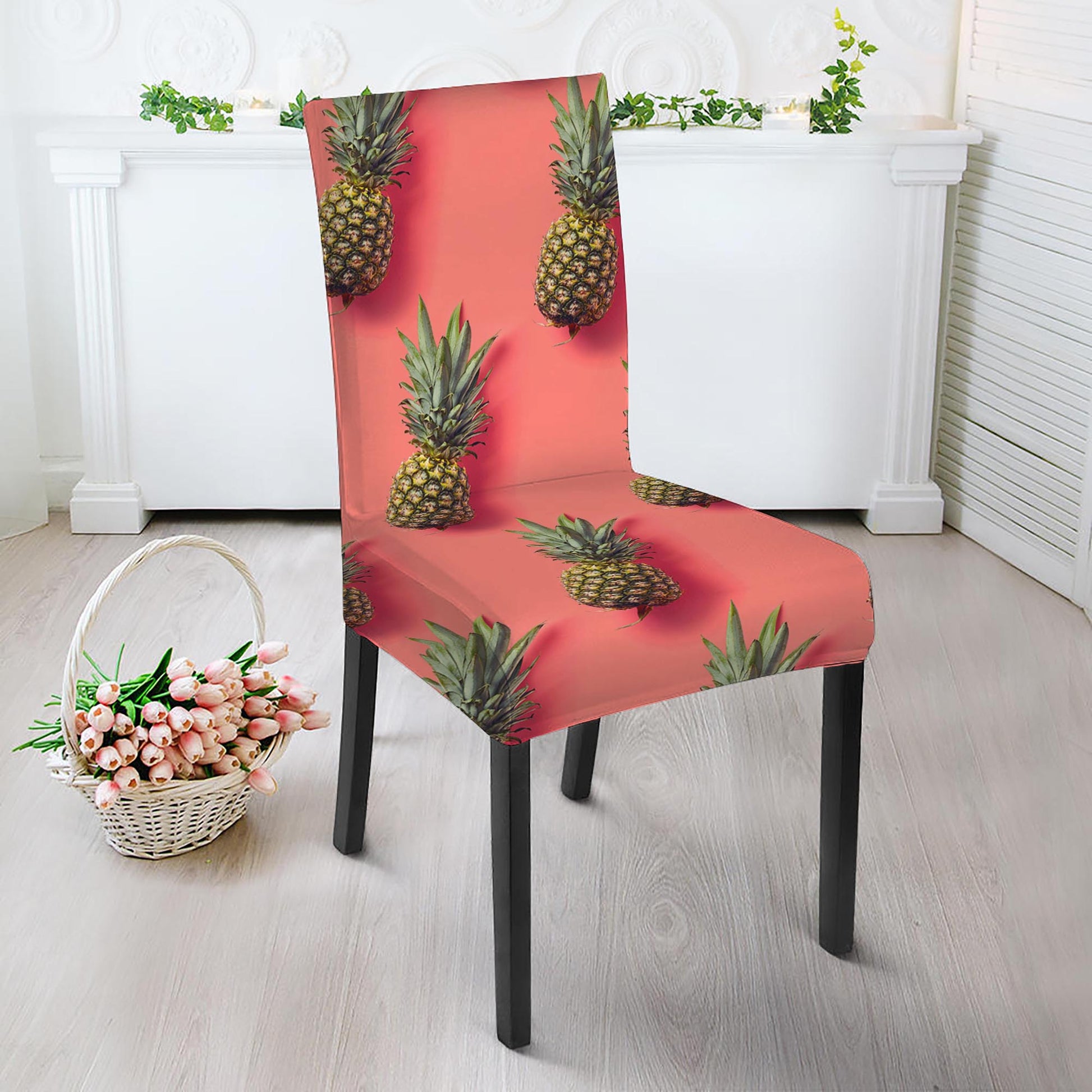 Pastel Pink Pineapple Pattern Print Dining Chair Slipcover
