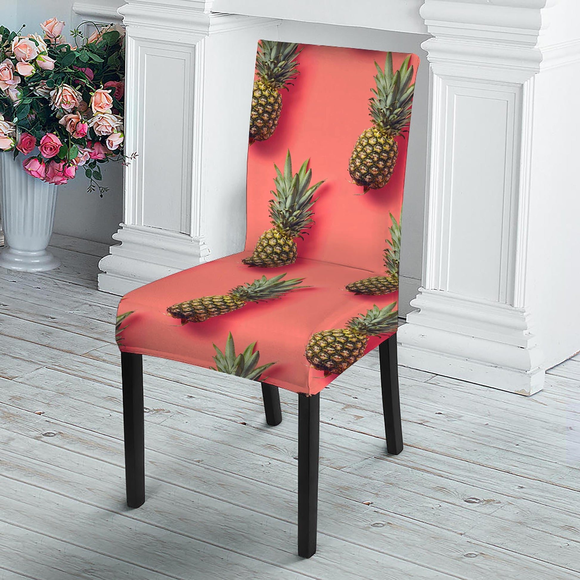 Pastel Pink Pineapple Pattern Print Dining Chair Slipcover