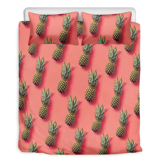 Pastel Pink Pineapple Pattern Print Duvet Cover Bedding Set