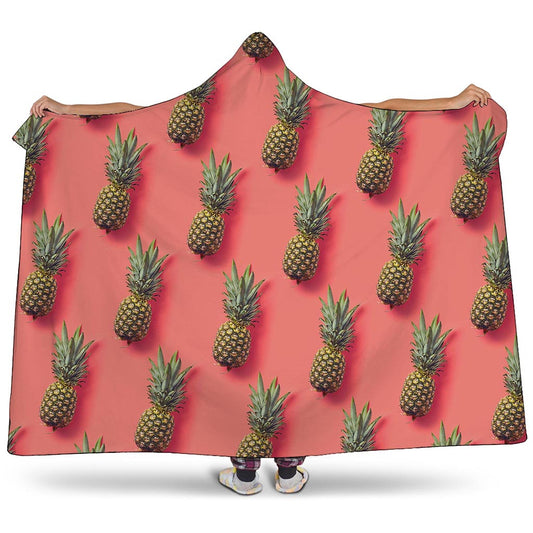 Pastel Pink Pineapple Pattern Print Hooded Blanket