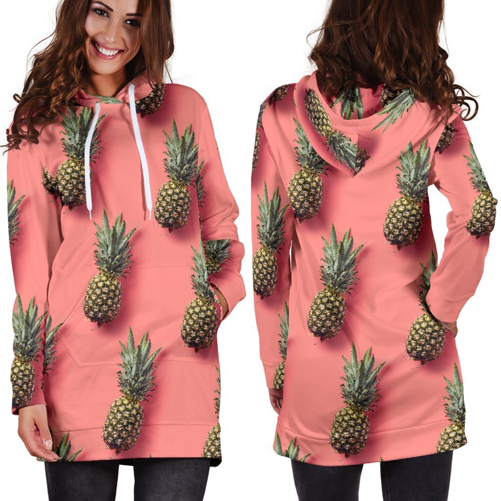 Pastel Pink Pineapple Pattern Print Hoodie Dress GearFrost