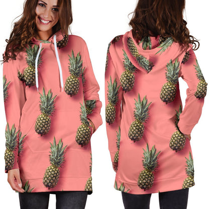 Pastel Pink Pineapple Pattern Print Hoodie Dress GearFrost