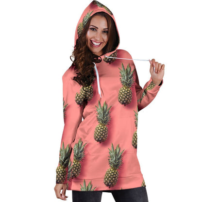Pastel Pink Pineapple Pattern Print Hoodie Dress GearFrost