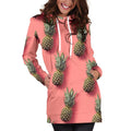 Pastel Pink Pineapple Pattern Print Pullover Hoodie Dress