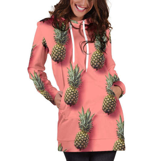 Pastel Pink Pineapple Pattern Print Hoodie Dress GearFrost