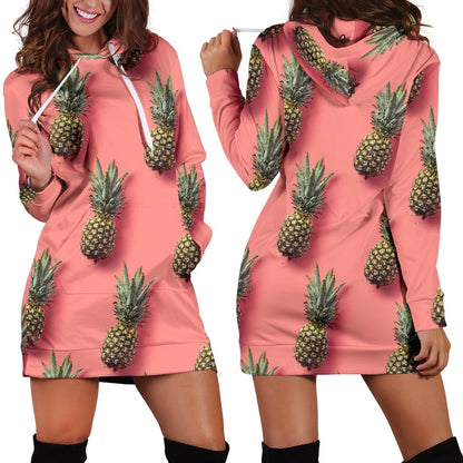 Pastel Pink Pineapple Pattern Print Hoodie Dress GearFrost
