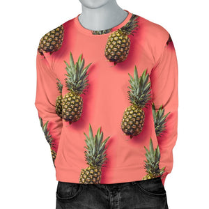 Pastel Pink Pineapple Pattern Print Men's Crewneck Sweatshirt GearFrost