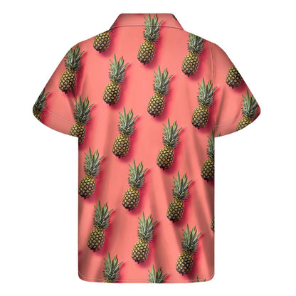 Pastel Pink Pineapple Pattern Print Men's Short Sleeve Shirt