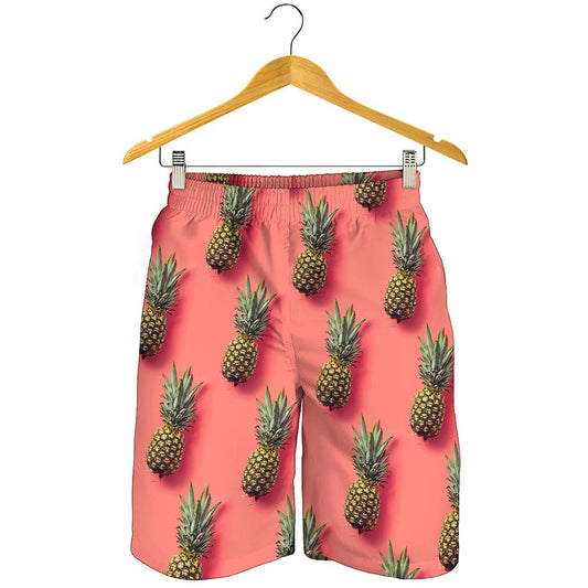 Pastel Pink Pineapple Pattern Print Men's Shorts