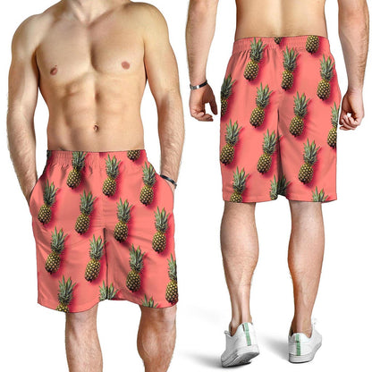 Pastel Pink Pineapple Pattern Print Men's Shorts