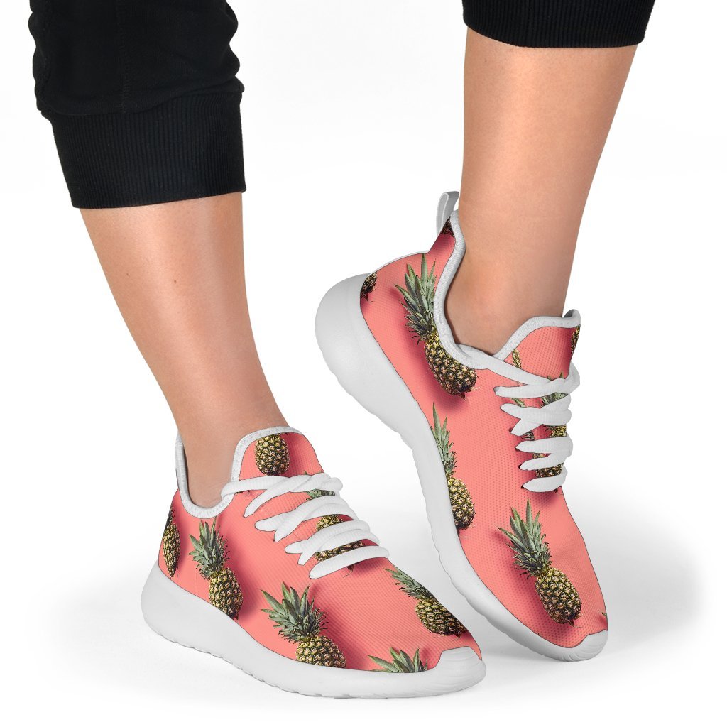 Pastel Pink Pineapple Pattern Print Mesh Knit Shoes GearFrost