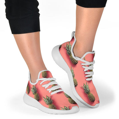 Pastel Pink Pineapple Pattern Print Mesh Knit Shoes GearFrost
