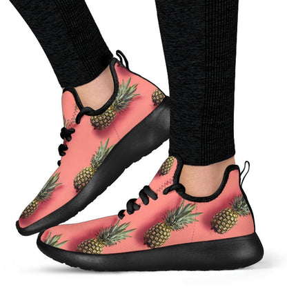 Pastel Pink Pineapple Pattern Print Mesh Knit Shoes GearFrost