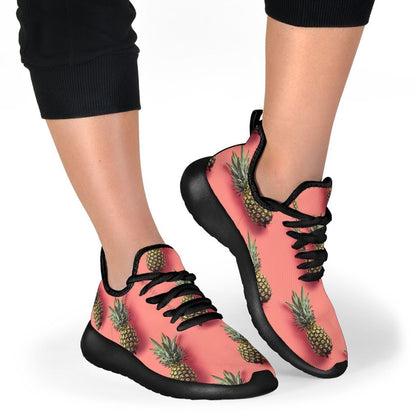Pastel Pink Pineapple Pattern Print Mesh Knit Shoes GearFrost