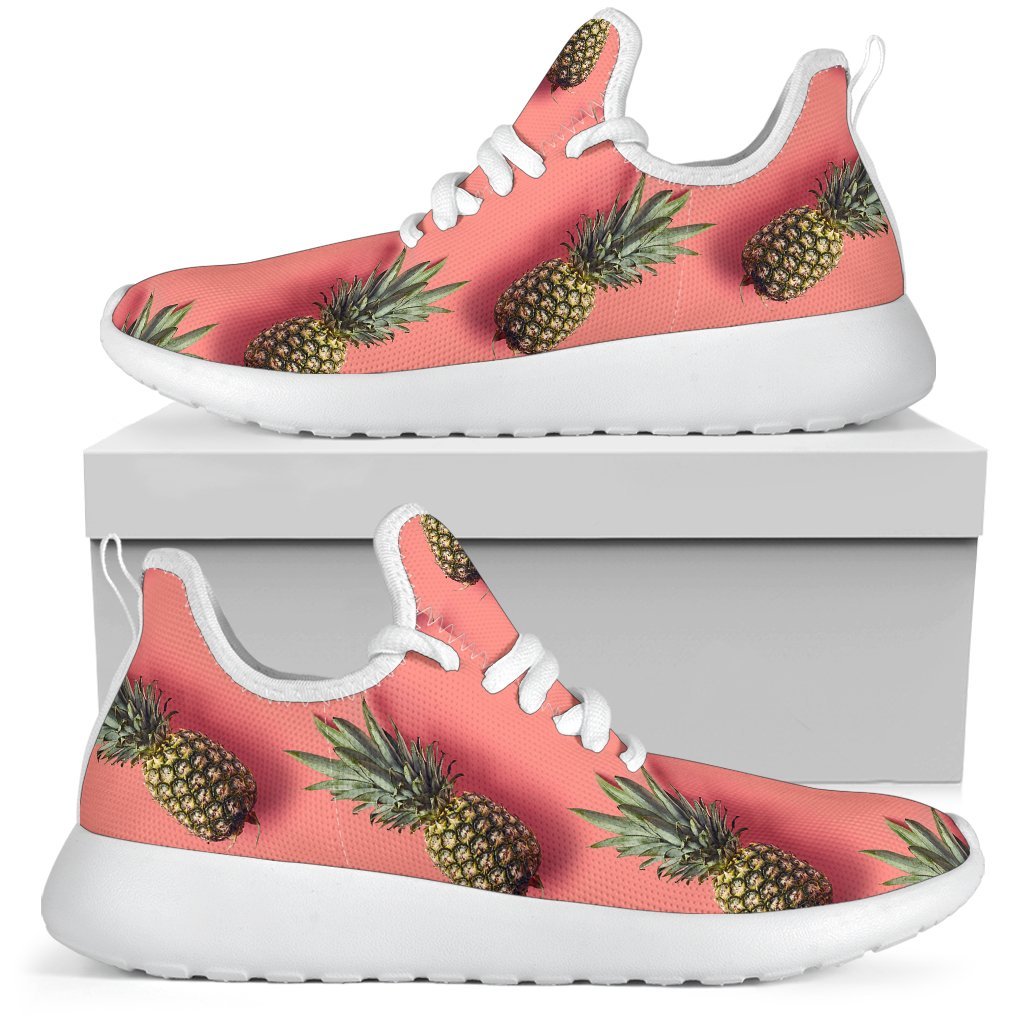 Pastel Pink Pineapple Pattern Print Mesh Knit Shoes GearFrost