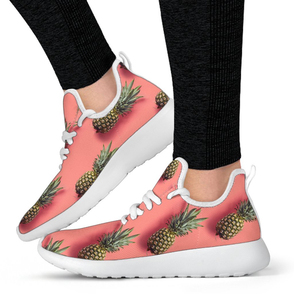 Pastel Pink Pineapple Pattern Print Mesh Knit Shoes GearFrost