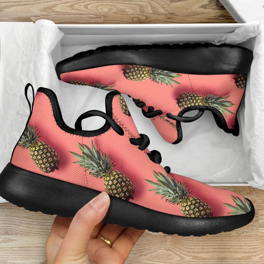 Pastel Pink Pineapple Pattern Print Mesh Knit Shoes GearFrost