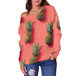 Pastel Pink Pineapple Pattern Print Off Shoulder Sweatshirt GearFrost