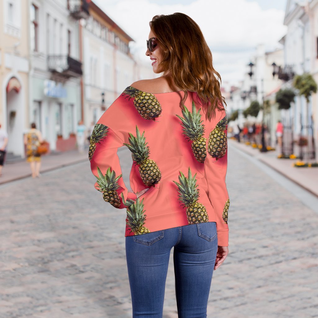Pastel Pink Pineapple Pattern Print Off Shoulder Sweatshirt GearFrost