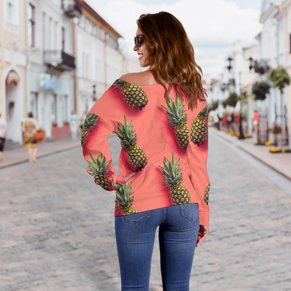 Pastel Pink Pineapple Pattern Print Off Shoulder Sweatshirt GearFrost
