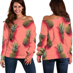 Pastel Pink Pineapple Pattern Print Off Shoulder Sweatshirt GearFrost