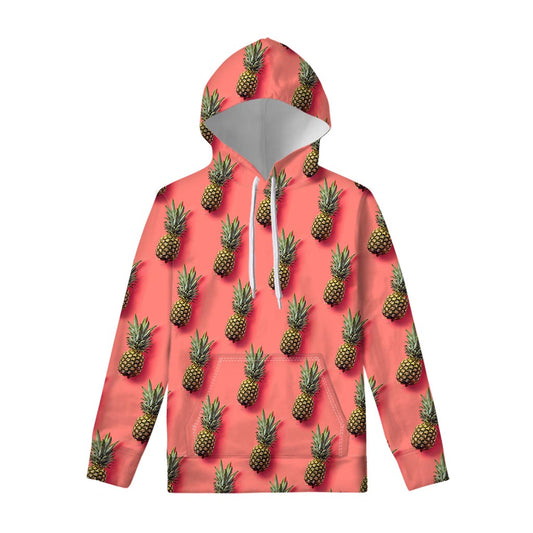 Pastel Pink Pineapple Pattern Print Pullover Hoodie