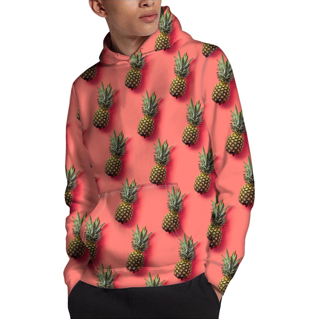 Pastel Pink Pineapple Pattern Print Pullover Hoodie
