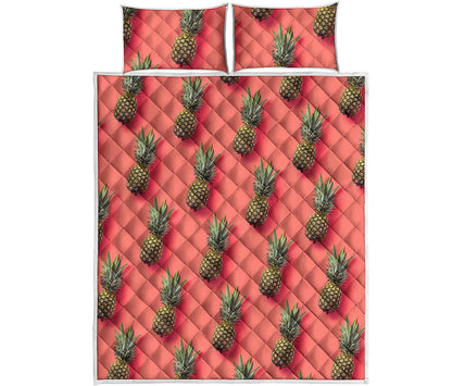 Pastel Pink Pineapple Pattern Print Quilt Bed Set