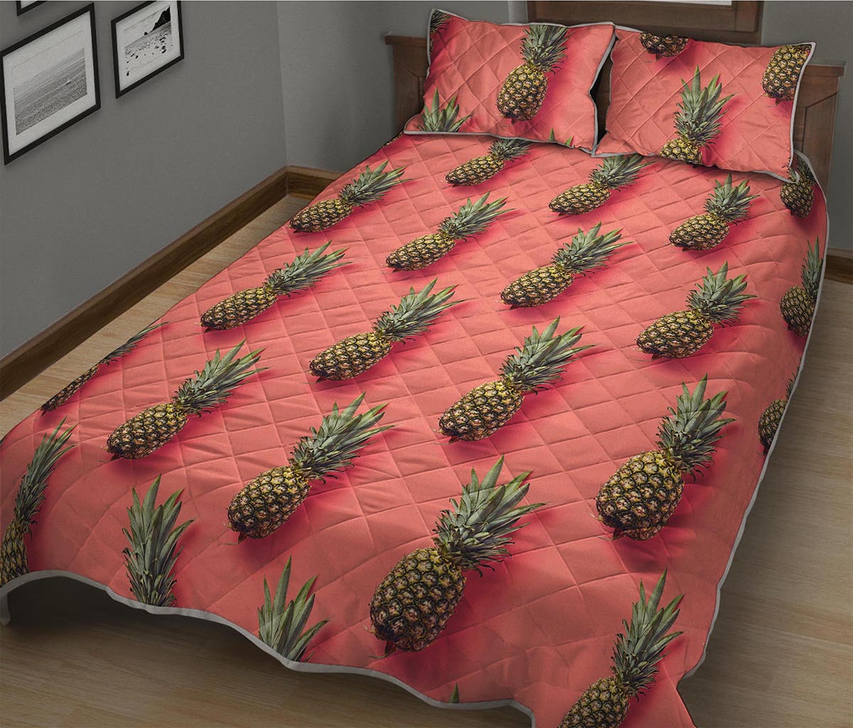 Pastel Pink Pineapple Pattern Print Quilt Bed Set