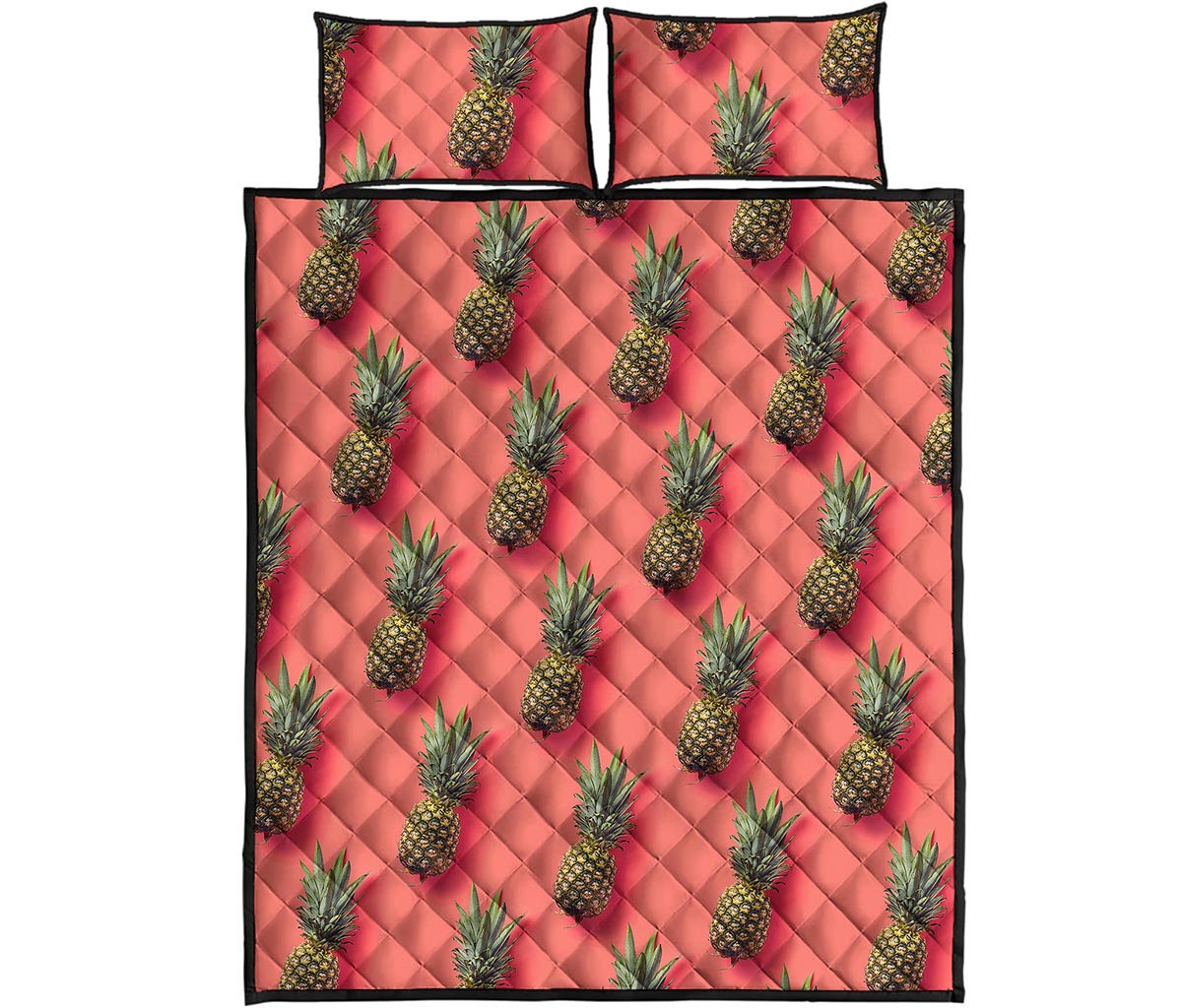 Pastel Pink Pineapple Pattern Print Quilt Bed Set