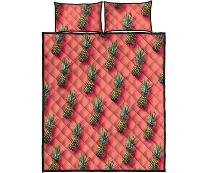 Pastel Pink Pineapple Pattern Print Quilt Bed Set