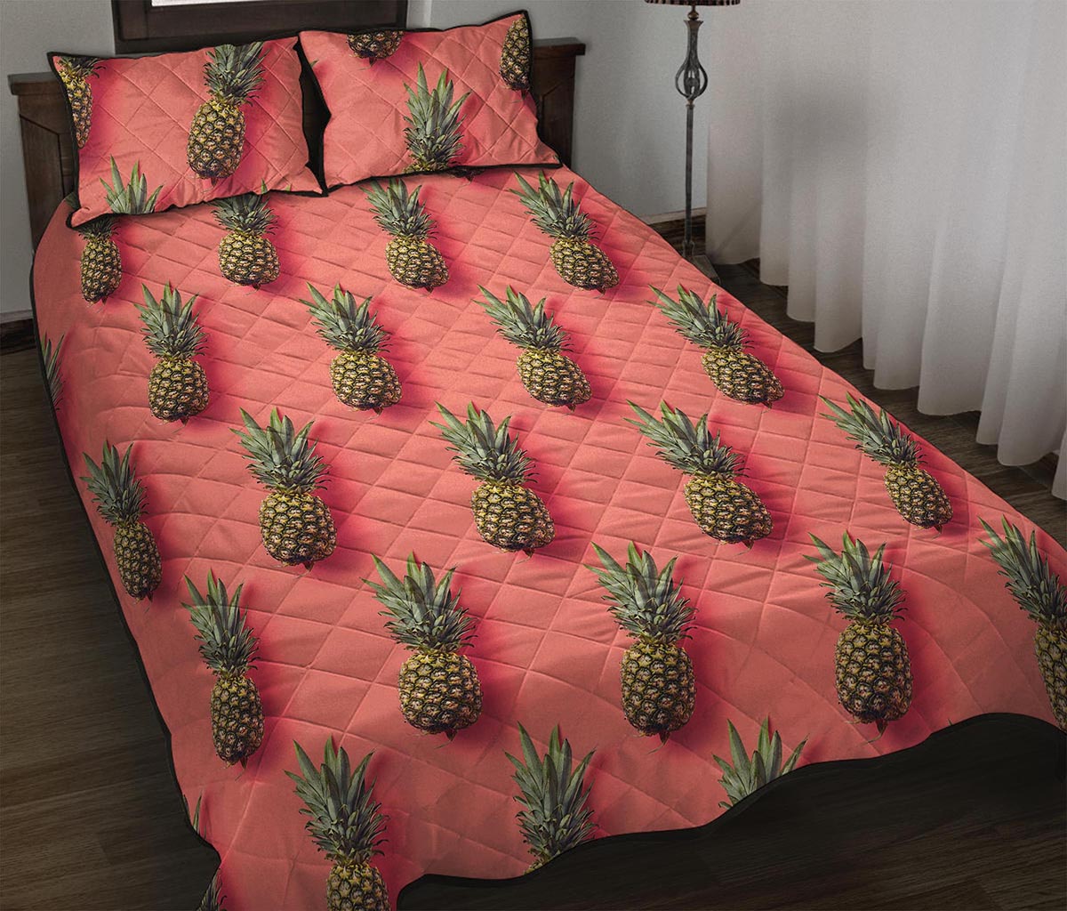 Pastel Pink Pineapple Pattern Print Quilt Bed Set
