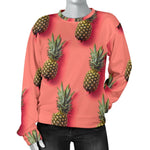 Pastel Pink Pineapple Pattern Print Women's Crewneck Sweatshirt GearFrost