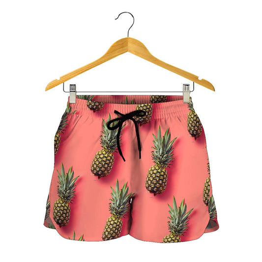 Pastel Pink Pineapple Pattern Print Women's Shorts