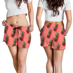 Pastel Pink Pineapple Pattern Print Women's Shorts
