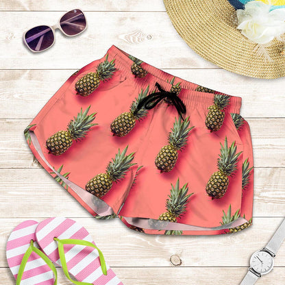Pastel Pink Pineapple Pattern Print Women's Shorts