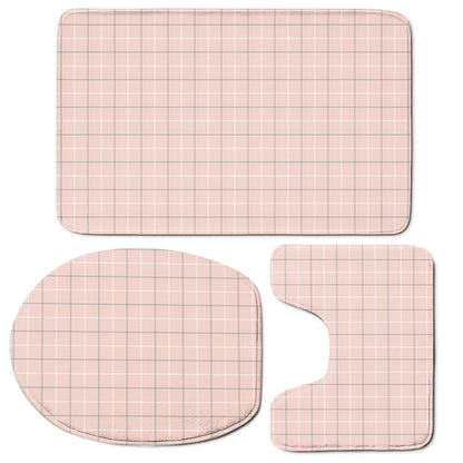 Pastel Pink Tattersall Pattern Print 3 Piece Bath Mat Set