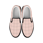 Pastel Pink Tattersall Pattern Print Black Slip On Shoes