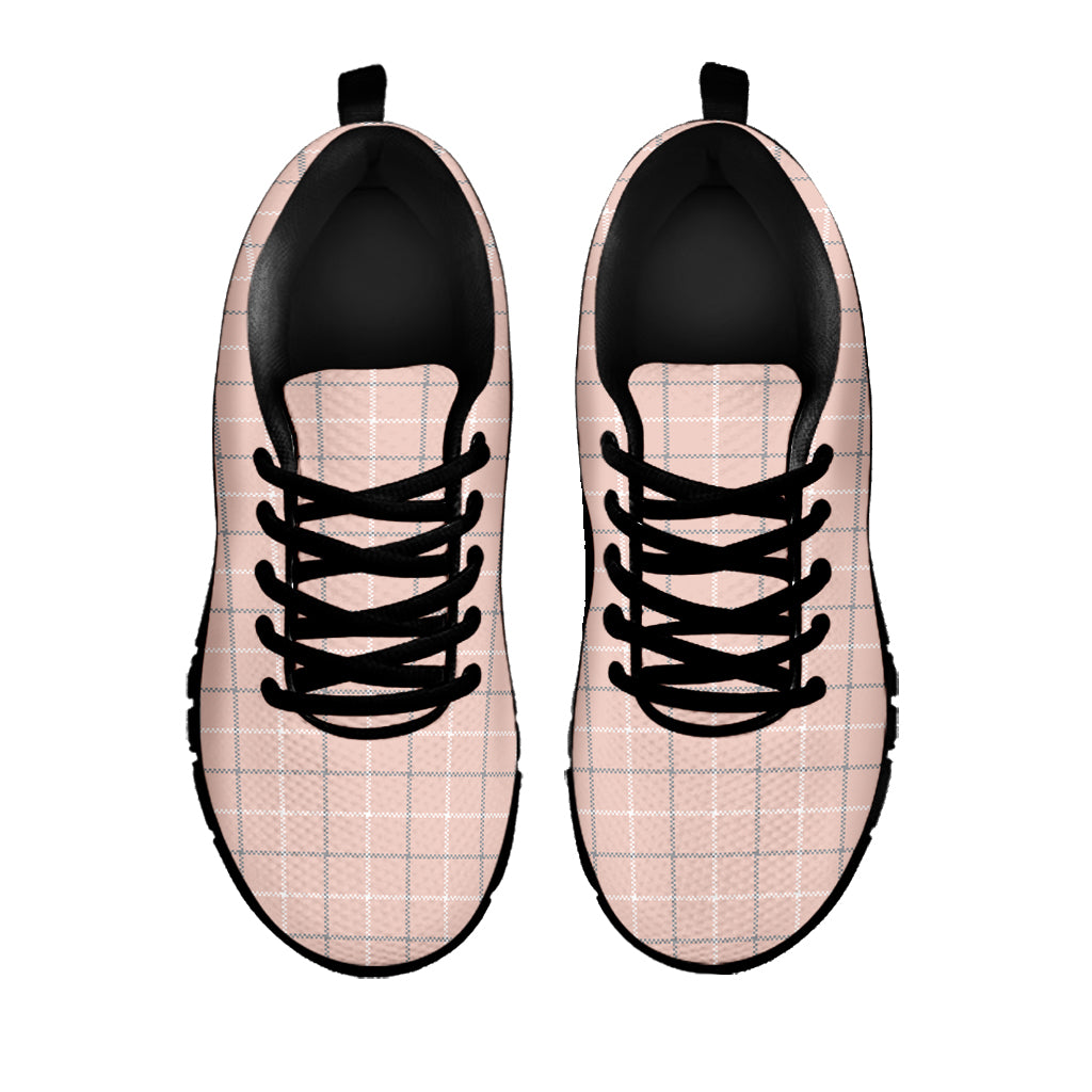 Pastel Pink Tattersall Pattern Print Black Sneakers