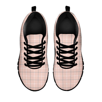 Pastel Pink Tattersall Pattern Print Black Sneakers