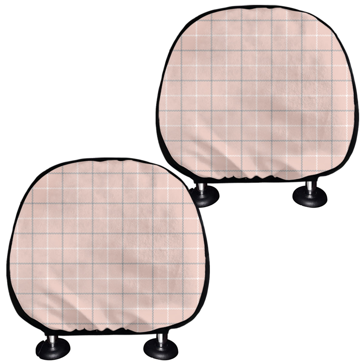Pastel Pink Tattersall Pattern Print Car Headrest Covers