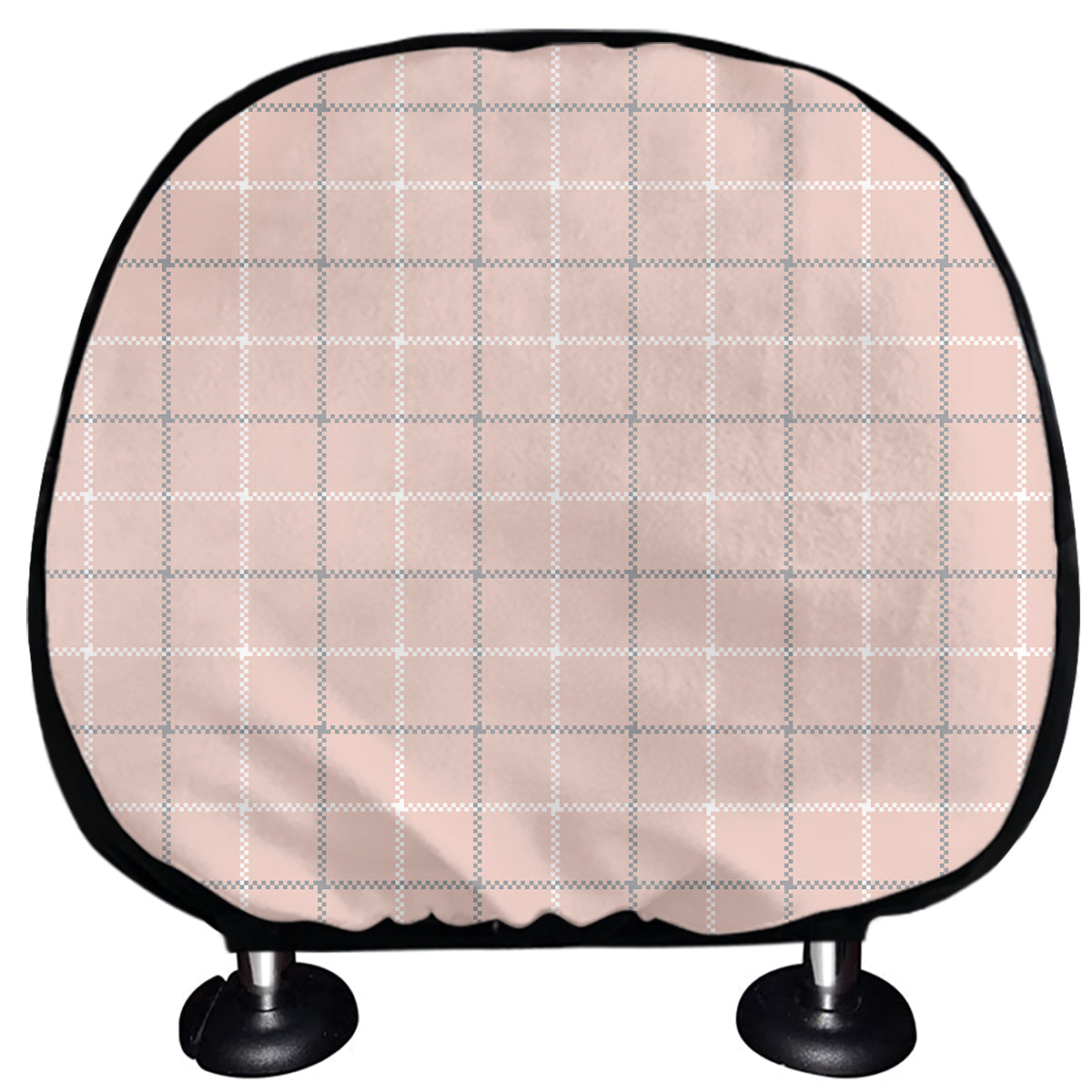 Pastel Pink Tattersall Pattern Print Car Headrest Covers