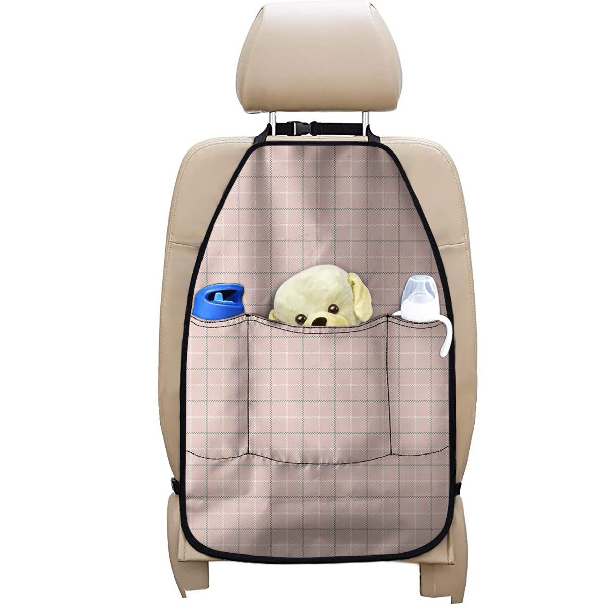 Pastel Pink Tattersall Pattern Print Car Seat Organizers