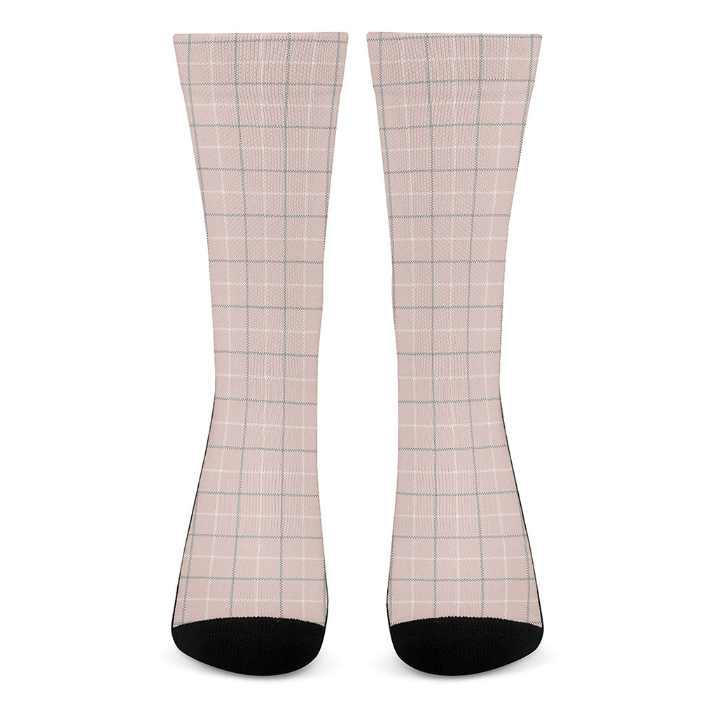 Pastel Pink Tattersall Pattern Print Crew Socks