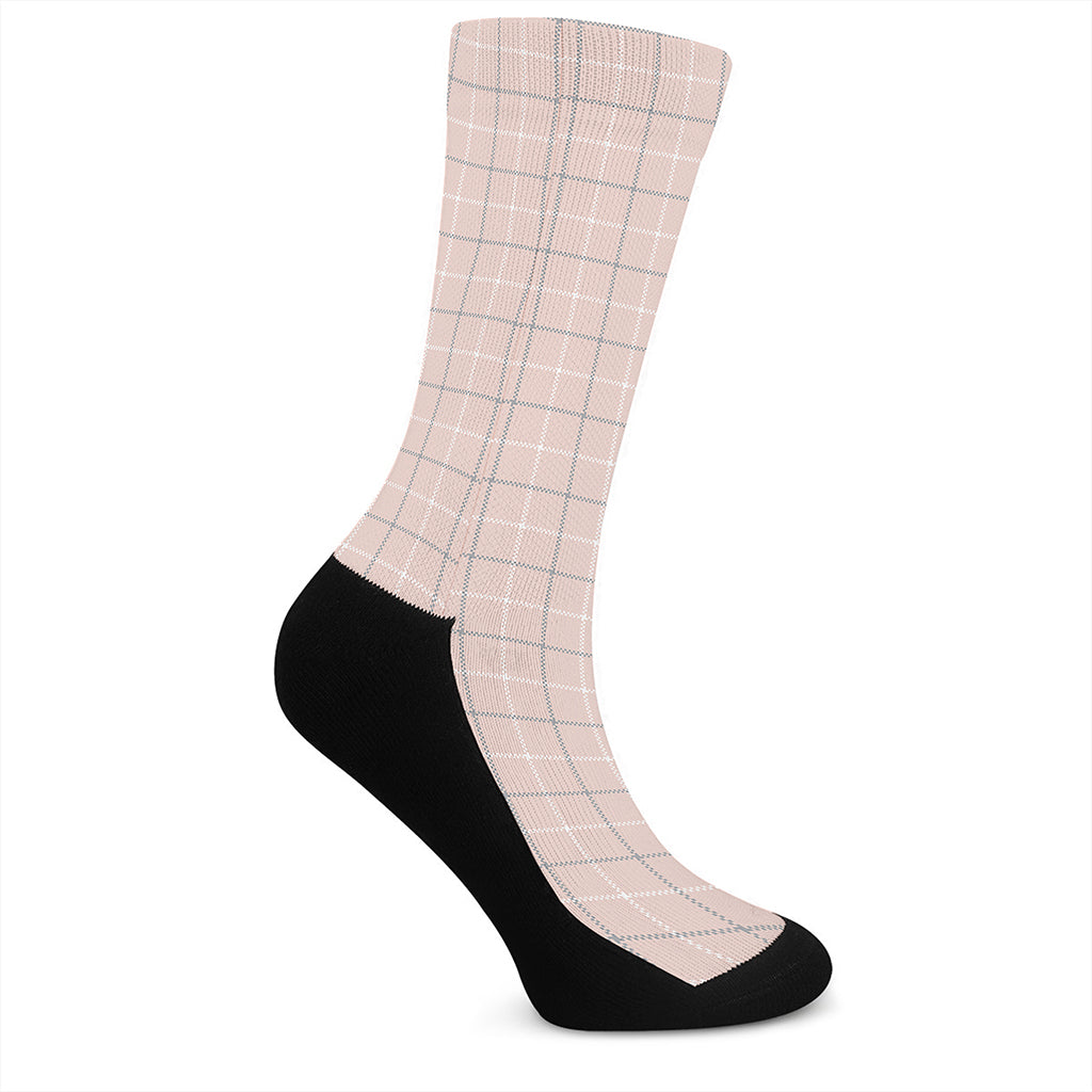 Pastel Pink Tattersall Pattern Print Crew Socks