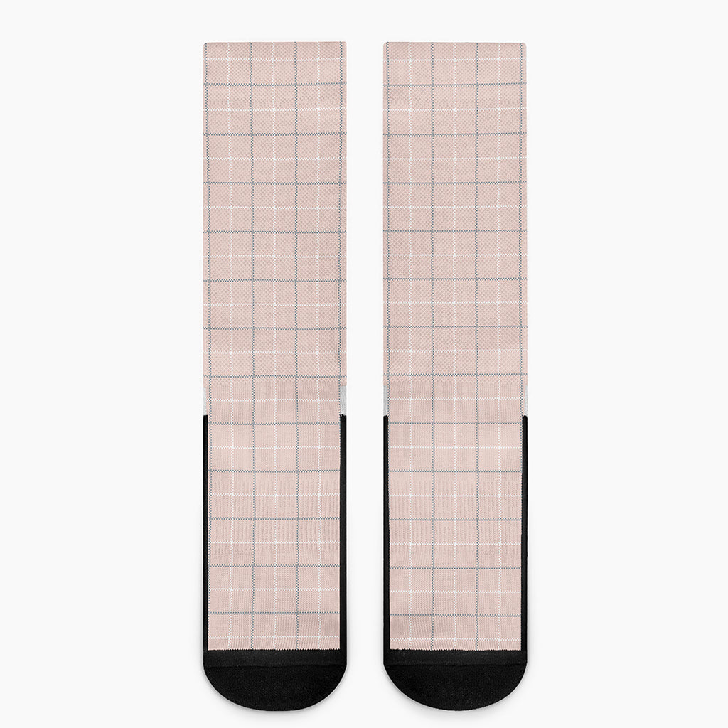 Pastel Pink Tattersall Pattern Print Crew Socks