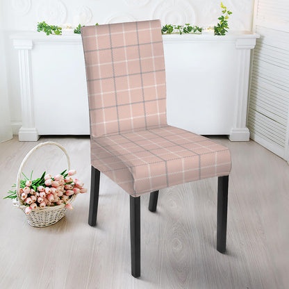 Pastel Pink Tattersall Pattern Print Dining Chair Slipcover
